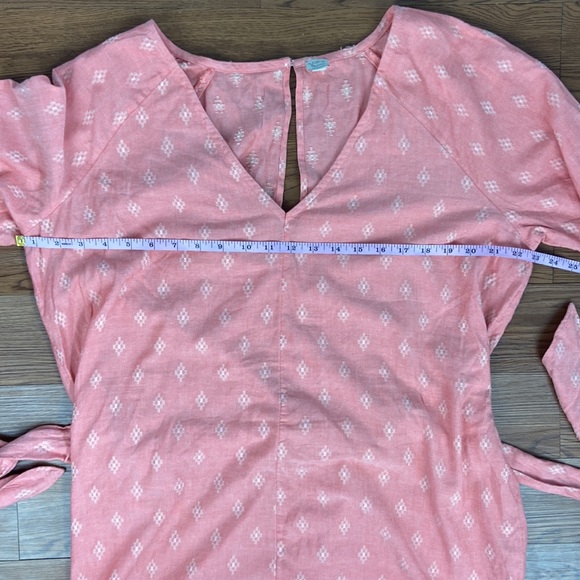 LOFT Beach Romper Balloon Sleeves Keyhole Back Coral Tie Waist Size Large - Picture 14 of 15